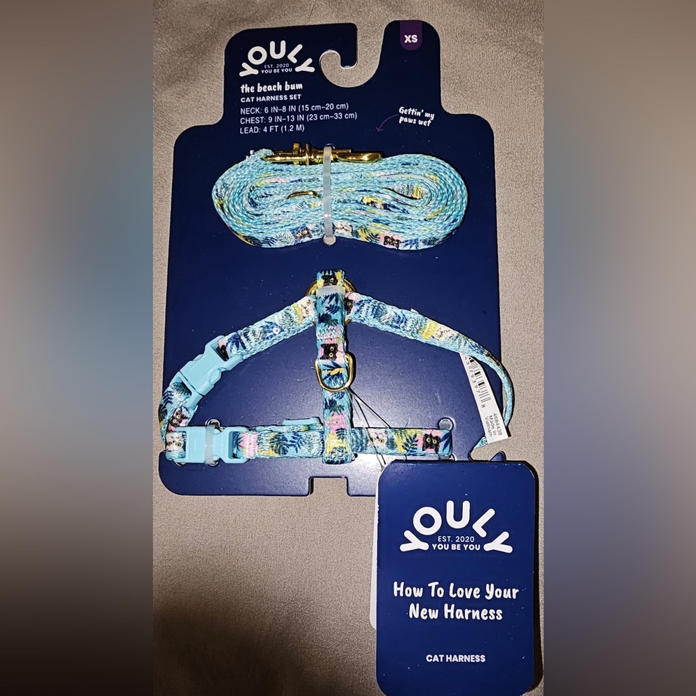 Youly the beach bum Tropical Cat Harness and Leash Set (X/S)